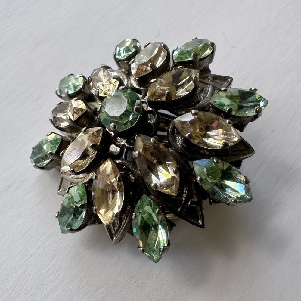 Vintage 1950s Christian Dior Austrian Crystal Rhinestone Dual Brooch Scarf Clip